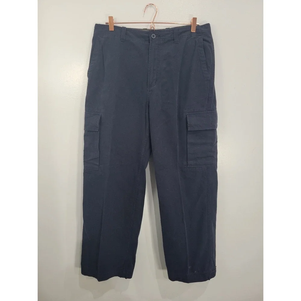 Gap Mens Loose Fit Baggy 90's Cargo Pants Navy Blue Cotton Canvas Workwear 35x30